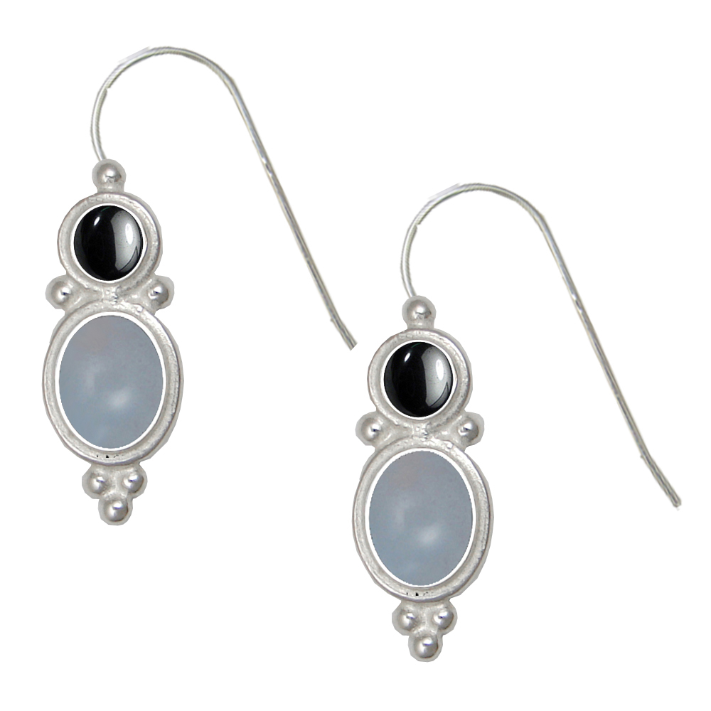 Sterling Silver Drop Dangle Earrings Chalcedony And Hematite